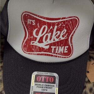OTTO Black and White Trucker Hat with Red Graphic
